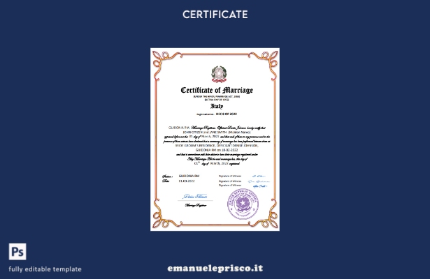 Certificato di matrimonio in stile italiano verificato Modello Word e PDF